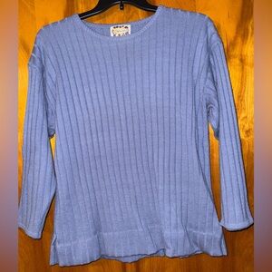 Vintage Chelsea Way Blue Ribbed Women's Blouse Sweater Knit